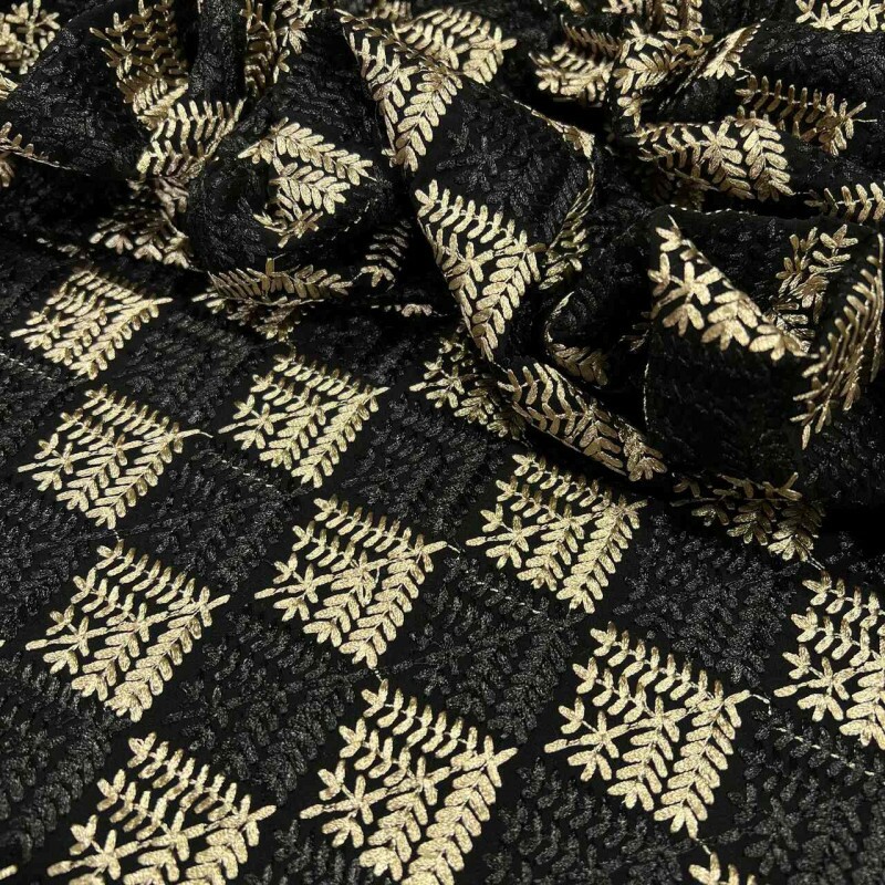 CHIFFON BORDADO PRETO/CHAMPAGNE 