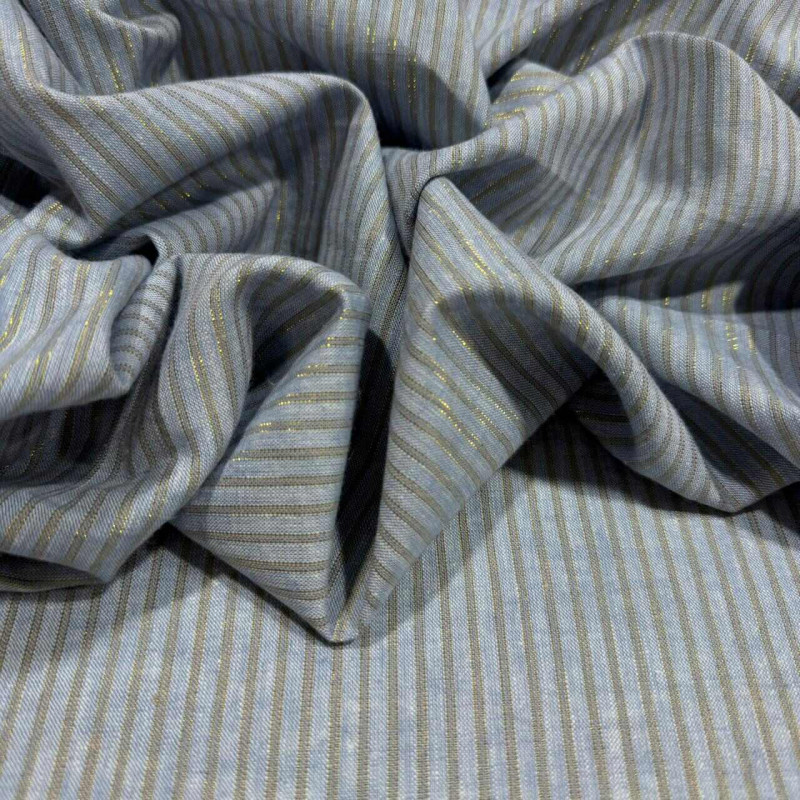 CAMBRAIA DE LINHO LISTRADA JEANS - FIO TINTO