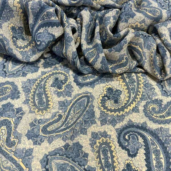 GEORGETTE DE VISCOSE ITALIANO - PAISLEY AZUL