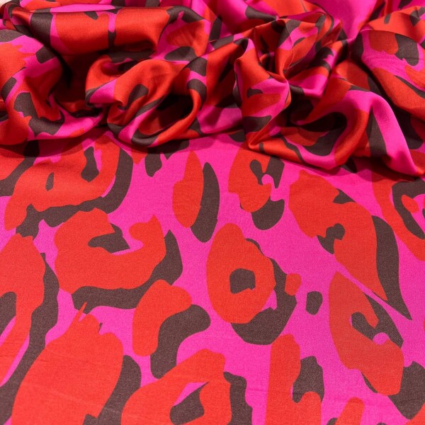 VISCOSE ENCORPADA ACETINADA - ANIMAL PRINT PINK