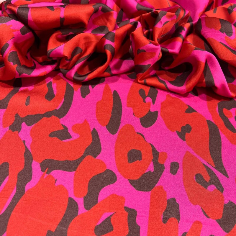 VISCOSE ENCORPADA ACETINADA - ANIMAL PRINT PINK