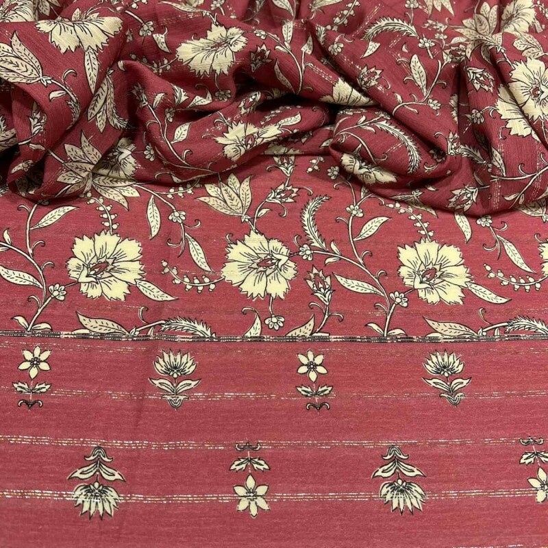 VISCOSE FLORAL BARRADA - FILETADO DE LUREX